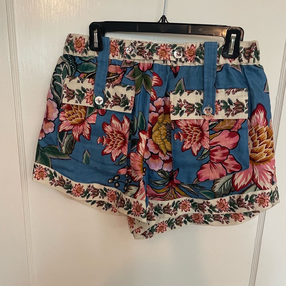 FARM Rio Blue and Pink Cargo Shorts Vibrant Floral Design